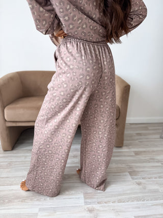 BIRDIE PREORDER Relaxed Terry Wide Leg Pants in Toasted Toffee Leopard - Instyle Boutique