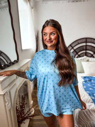 BIRDIE PREORDER Tee Boxer Short Set in Powder Blue Dot (Sold As Set)