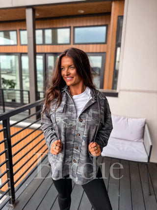 BIRDIE PREORDER Hooded Shacket in Army Camo