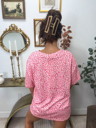 BIRDIE PREORDER Premium Blend Oversized Tee in Pink Party Leopard - Instyle Boutique