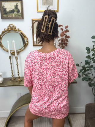 BIRDIE PREORDER Premium Blend Oversized Tee in Pink Party Leopard - Instyle Boutique