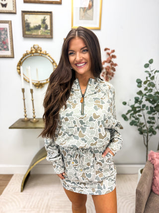 BIRDIE PREORDER Summer Quarter Zip Pullover in Sage Green Duck Camo