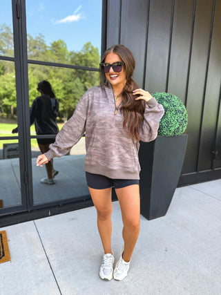 BIRDIE PREORDER Comfort Weight Quarter Zip Pullover in Smoked Oak Camo - Instyle Boutique