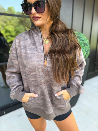 BIRDIE PREORDER Comfort Weight Quarter Zip Pullover in Smoked Oak Camo - Instyle Boutique