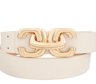 Statement Gold Buckle Cream Belt
