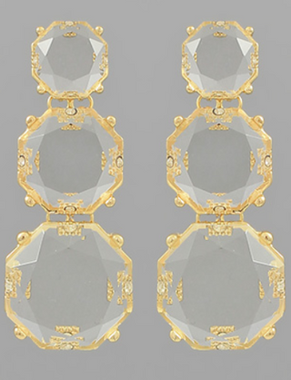 Gold and Clear Octagon Earrings