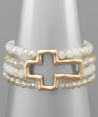 Cross Glass Beads Bracelet - Champagne - Instyle Boutique