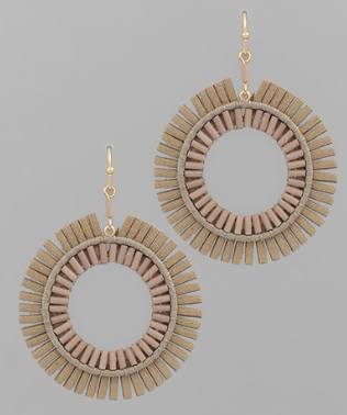 Leather Disc Earrings- Tan
