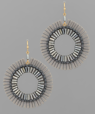 Leather Disc Earrings- Grey