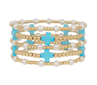 Turquoise and Pearl Cross Bracelet Set