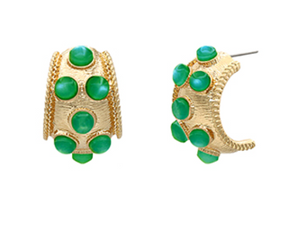 Green Dotted Hoop Earrings
