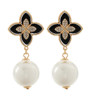 Black Clover & Pearl Drop Earrings
