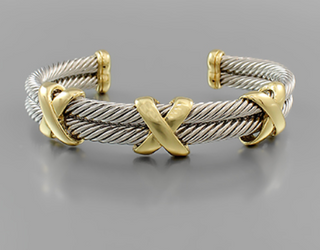 Double Cuff Two Tone Bracelet