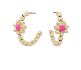 Pink Flower Delicate Hoop Earrings