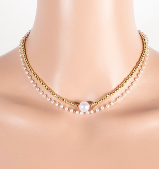 Gold Dipped & Pearl Beaded Layered Necklace