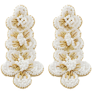 White Floral Beaded Earrings