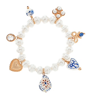 Pearl & Blue Beaded Charm Bracelet - Instyle Boutique