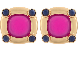 Fuchsia & Gold Square Earrings