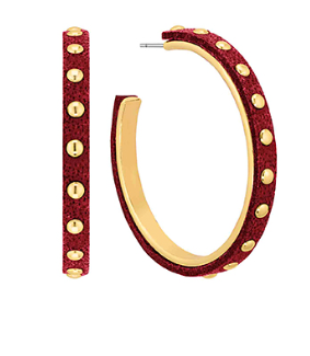 Gold Studded Maroon Leather Hoop Earrings