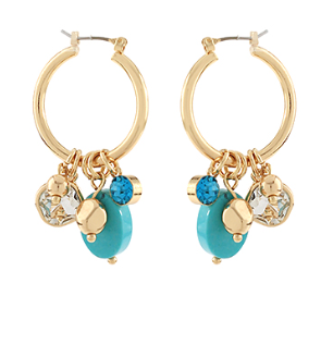 Gemstone Charm Hoop Earrings- Turquoise