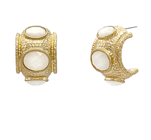 Antique Ivory Stone Hoop Earrings