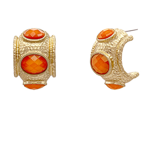 Antique Orange Stone Hoop Earrings
