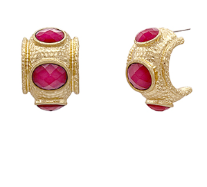 Antique Fuchsia Stone Hoop Earrings