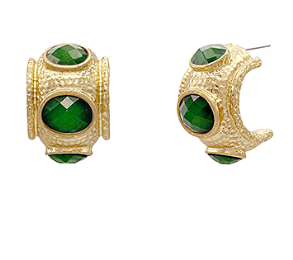 Antique Green Stone Hoop Earrings