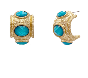 Antique Teal Stone Hoop Earrings