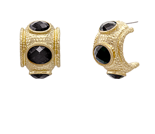 Antique Black Stone Hoop Earrings