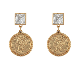 Textured Coin & Rhinestone Earrings