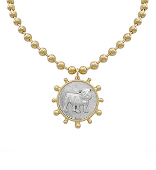 Two Tone Bulldog Medallion Necklace