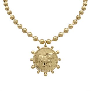 Vintage Gold Bulldog Medallion Necklace