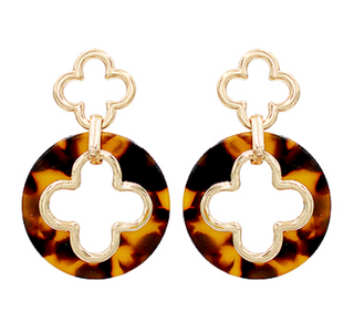 Clover Tortise/Gold Earrings