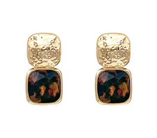 Tortoiseshell Stone Square Earrings