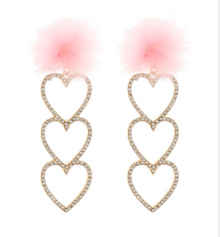 Pink Pom Pom Heart Earrings