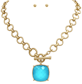Aqua/Gold Stone Toggle Necklace - Instyle Boutique