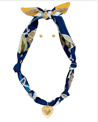 Navy Heart Charm Scarf Necklace - Instyle Boutique