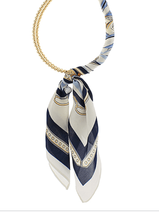 Silk Scarf Wrapped Collar Necklace - Navy - Instyle Boutique