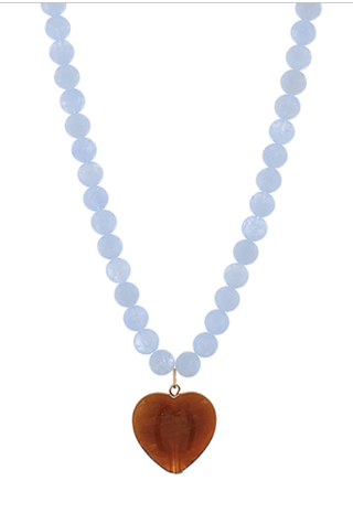 Marble Puffy Heart Necklace - Light Blue/Brown - Instyle Boutique