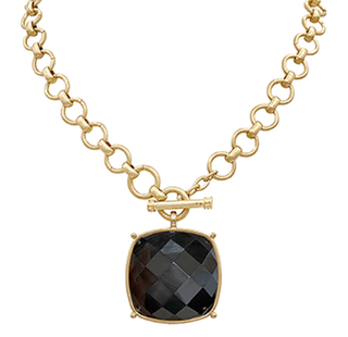 Square Bold Stone Pendant Necklace - Black/Gold - Instyle Boutique