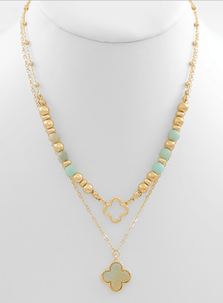 Stone Clover Pendant Necklace - Malachite/Gold - Instyle Boutique