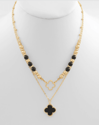Stone Clover Pendant Necklace - Black/Gold - Instyle Boutique