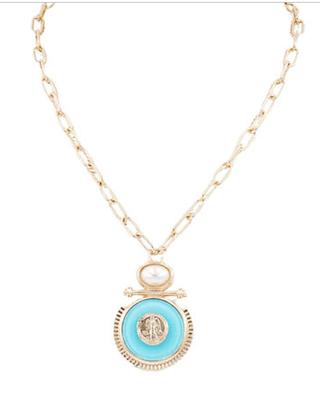 Disc Pendant Necklace - Turquoise/Gold - Instyle Boutique