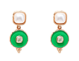 Pearl Square & Dangle Circle Earrings - Green/Cream - Instyle Boutique