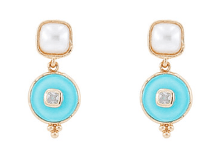 Pearl Square & Dangle Circle Earrings - Turquoise/Cream - Instyle Boutique