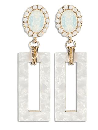 Crystal Accent Rectangle Drop Earring - White - Instyle Boutique