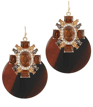 Round and Pave Oval Stone Earrings - Instyle Boutique