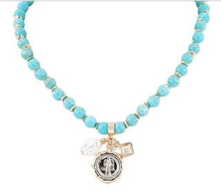 Coin Pendant Necklace - Turquoise/Gold - Instyle Boutique