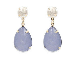 Puffy Teardrop & Pearl Earrings - Blue - Instyle Boutique
